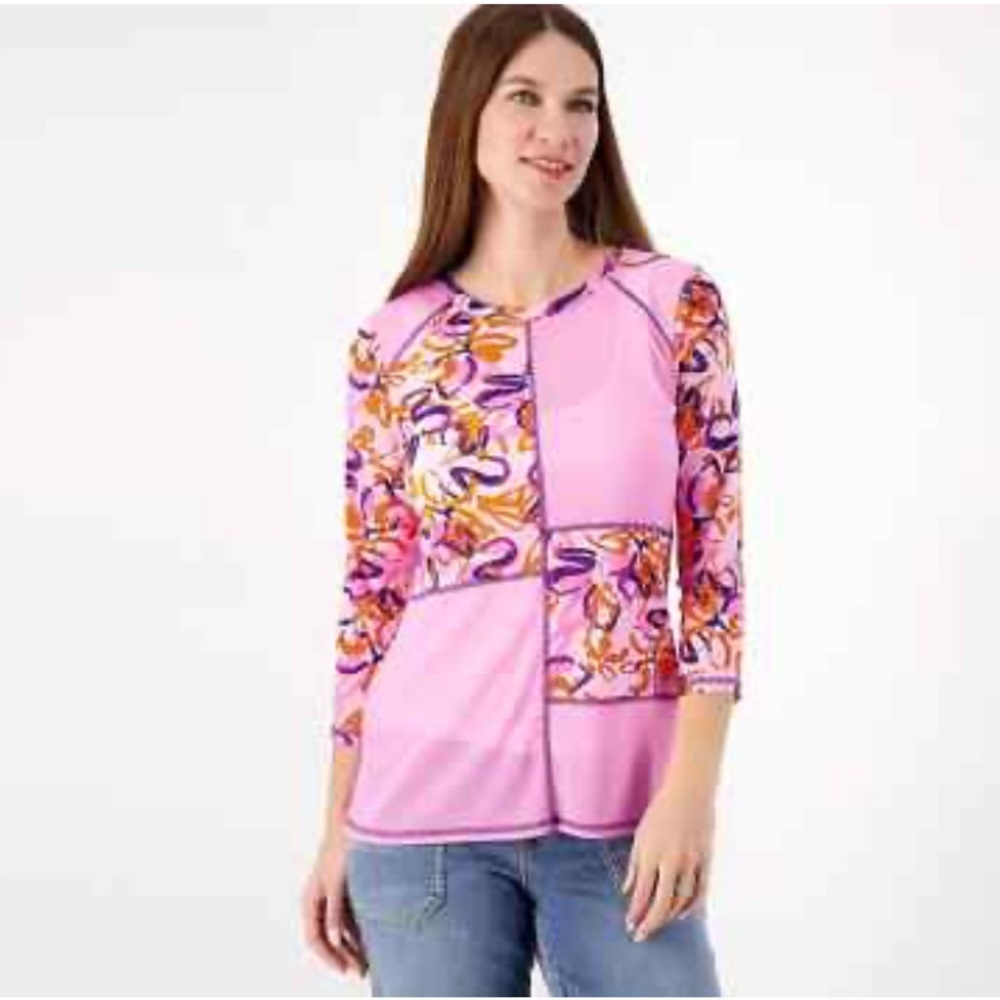LOGO Layers by Lori Goldstein Printed Mesh Patchwork Top new with out tags.